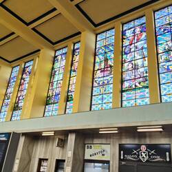 Stained glass windows in the train station