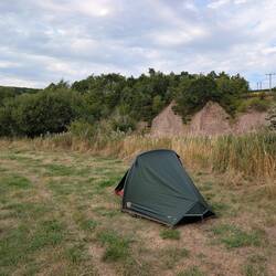 Camping spot, sandstone cliffs on opposite bank