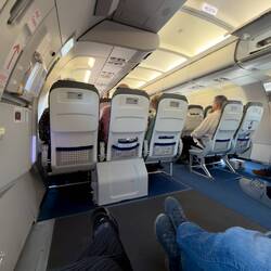 Our primo exit row seats on LH874 ... on the flight from FRA to BGO.