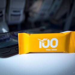Celebrating 100 years of flight service with Lindt chocolate — Aboard LH874.