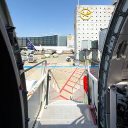 Aboard LH874 ... the emergency exit through which passengers embark the A321 — FRA.