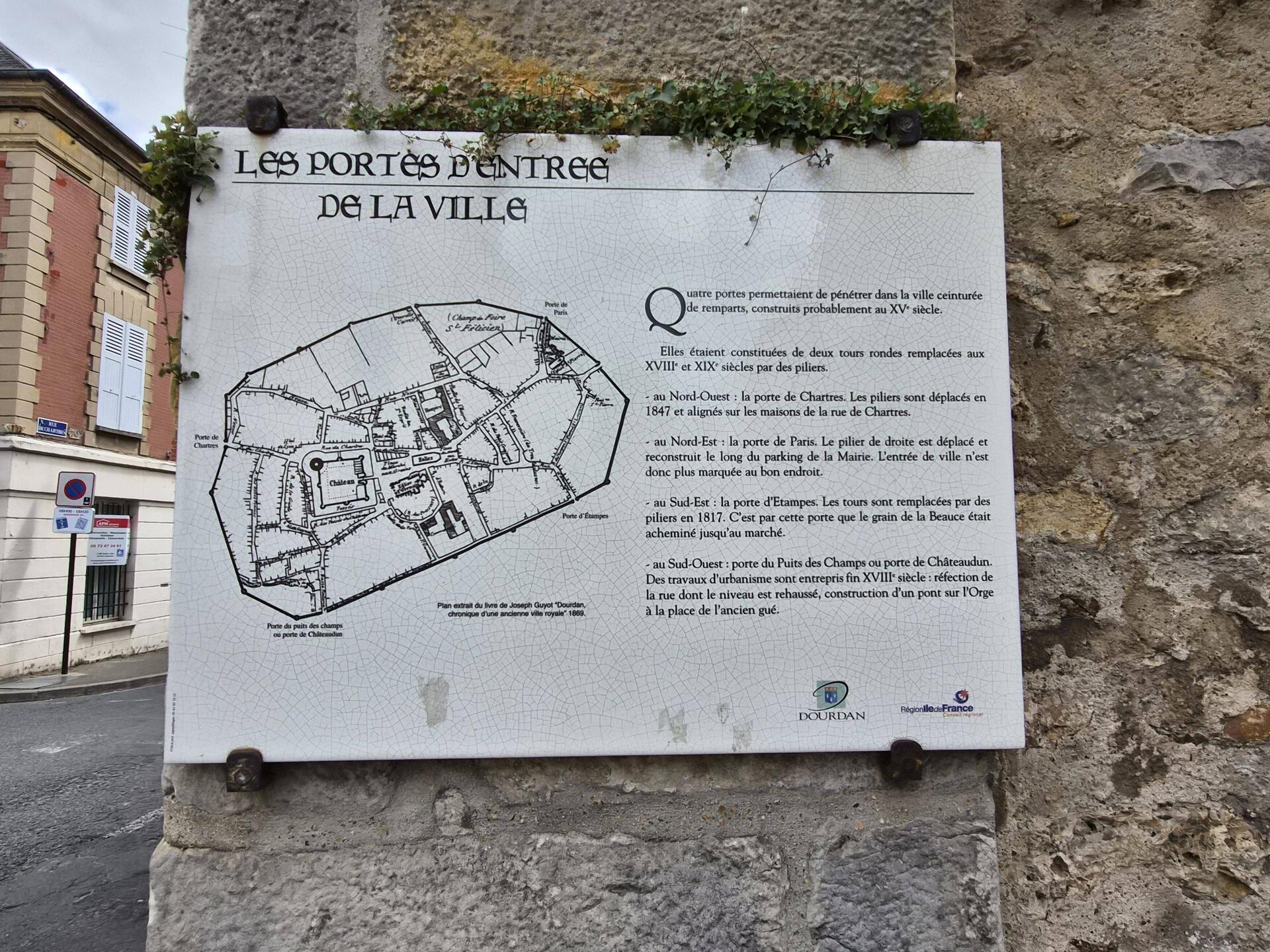 De plattegrond van de oude stad Dourdan.