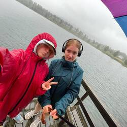 The twins went for a short walk in the rain