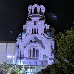 Alexander-Newski-Kathedrale Front mit Vorbereitung für die Freilichtoper