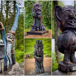 Some of the many trolls in the troll forest of Mt Fløyen — Bergen, Norway.