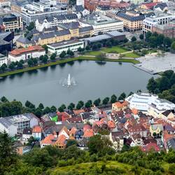 View of Byparken, which we can see from our apartment — Bergen, Norway.