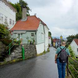 Residential street on our way down from Mt Fløyen — Bergen, Norway.