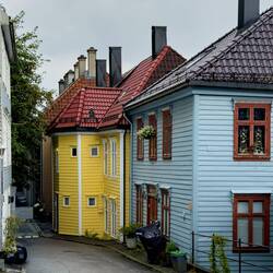 Residential street on our way down from Mt Fløyen — Bergen, Norway.