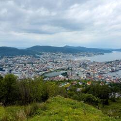 View of the city from the Mt Fløyen viewing terrace — Bergen, Norway.