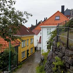 Residential street on our way down from Mt Fløyen — Bergen, Norway.