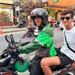 Eashan on his grab scooter