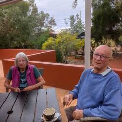Enjoying coffee. AI generated, combining two photos. Brilliant!
