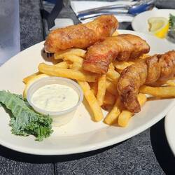 Salmon fish and chips for Josh