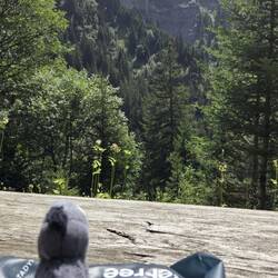 Noch eine letzte Pause beim Abstieg mit Wasserfallausblick
