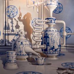 "Banquet (cobalt)" (Bjørn Båsen; 2018); oil & modeling paste on canvas ... Kode Art Lysverket.