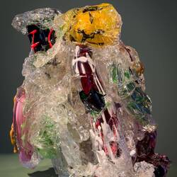 "Yellow Telephone to the Right" (Fredrick Nielsen; 2024) ... blown and cast glass.