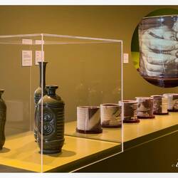 "Celadon bottle shaped like P.E.T Bottle" (E.J. Too; 2013) & "Work in Progress" (L. Midbõe; 2010).