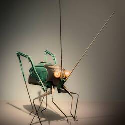 "Grasshopper" (Kjetil Aschim; 2016); upcycled metal parts from a motorcycle and a bus.