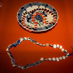 "Kitchen Necklace" (G. Hackenberg; 2006); necklace pieces cut from an old Royal Delft faience plate.