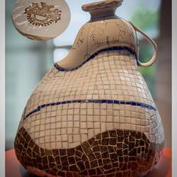 "Closette" (Torhild Berg; 2005); Upcycled gravy boat, plater, glass mosaics ... Kode Art Lysverket.