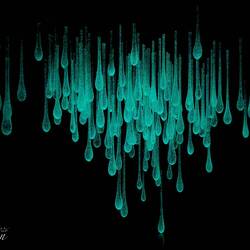 "Liquid Sunshine" (Rui Sasaki; 2025); blown glass, phosphorescent material, broad spectrum UV lights