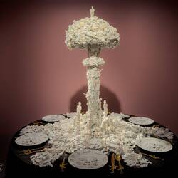 War & Pieces (B. de Vries; 2019); shards of porcelain; transfer-printed porcelain; gilded/cast steel