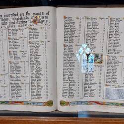 The names of people who died during the plague (260, one-third of the villagers)