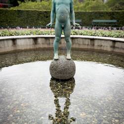 The expression on his face would make more sense if the water feature was working.