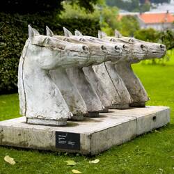 "Hestebarrikade" (Horse Barricade) by Vibeke Tandberg; 2024 ... Byparken — Bergen, Norway.