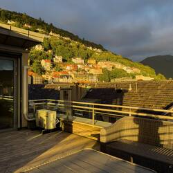 We get a tiny bit of sunshine around sunset — Bergen, Norway.