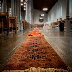 25m long carpet is part of the "Going Grey" art installation @ the Domkirke — Bergen.