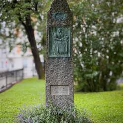 Memorial stone honoring two prominent Norwegian hymn writers ... Domkirke — Bergen, Norway.