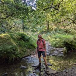 Cossing Highlow Brook en route to Stoke Ford