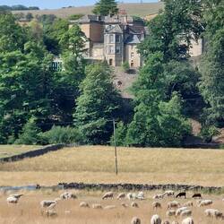 Froggatt; view across the River Derwent to Stoke Hall, a Georgian Palladian mansion