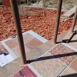 Reviewing the tiles for the kitchen and outdoor terrases