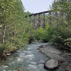 Gilahina Bridge, 268 m - längste Holzbrücke der Strecke