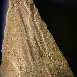 Possible gravestone with runic inscriptions; reused in a building — Bryggens Museum, Bergen.