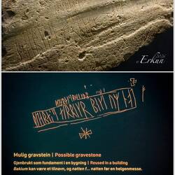 Closer look at the runic inscriptions on what might be a gravestone — Bryggens Museum, Bergen.