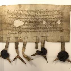 Charter (on parchment) from Bergen dated 8 August 1472 — Bryggens Museum, Bergen.