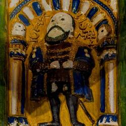 Stove tile from the Middle Ages ... Bryggens Museum — Bergen, Norway.