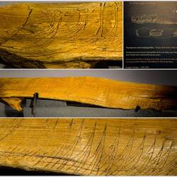Rune Stick with a war fleet carving; Runic inscription reads "Here travels the brave at sea."