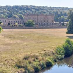 Chatsworth Park Estate; view of Chatsworth House from the bridge