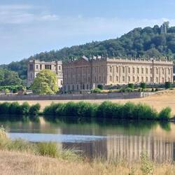 Chatsworth Park Estate; view back to Chatsworth House across the River Derwent