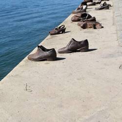 Jews were. Lined up and shot. Shoes memorializing the horror