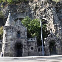 Built into rock wall. Big bunker