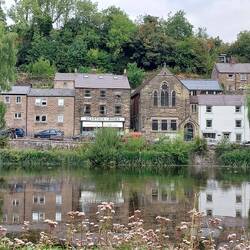 Cromford; View over Cromford Pond, built in 1785 as the pound for Cromford Mill
