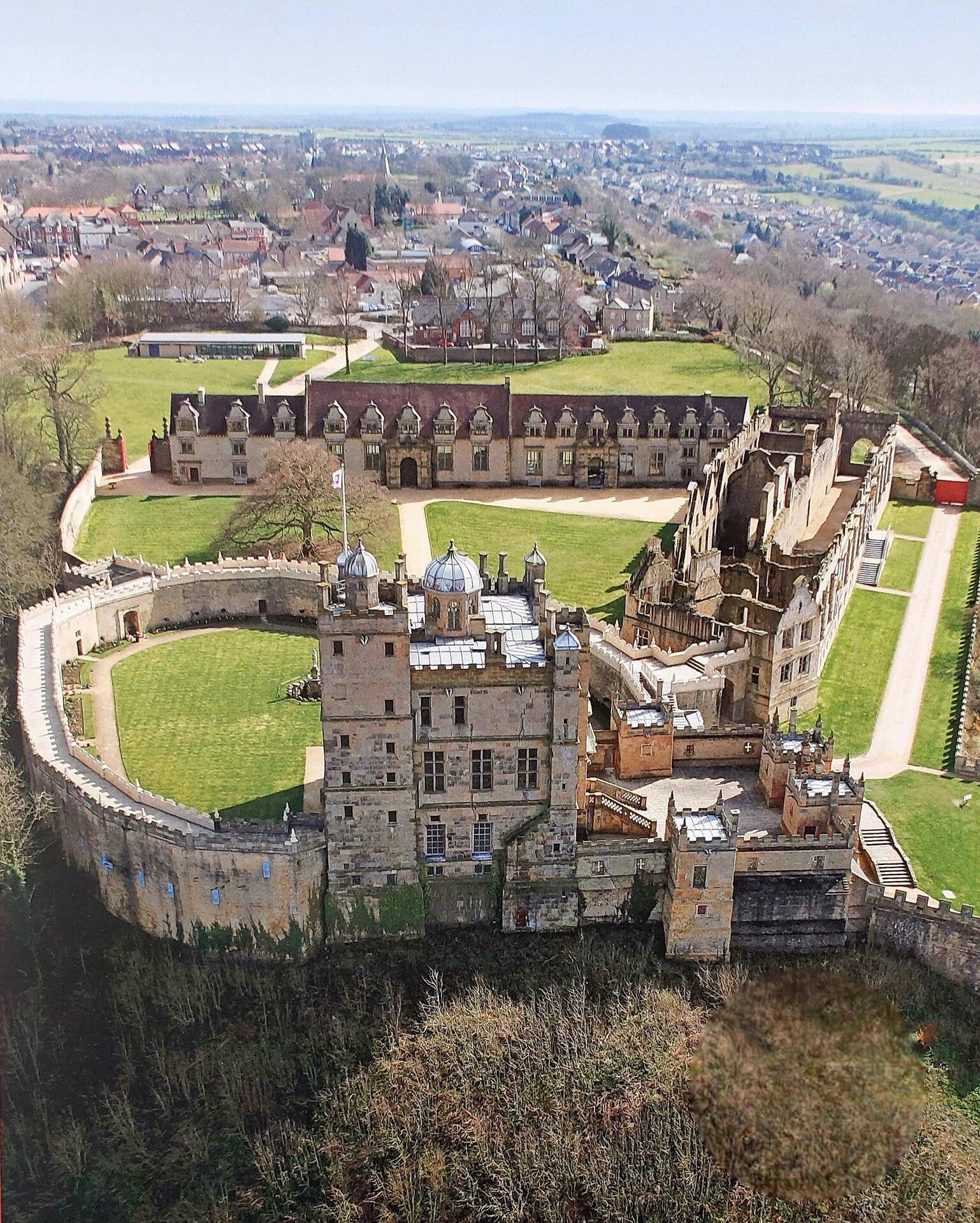 View of Bolsover Castle taken from the air (image from the cover of a book in the Visitor Centre)