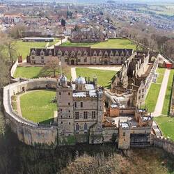 View of Bolsover Castle taken from the air (image from the cover of a book in the Visitor Centre)