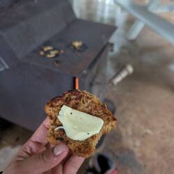 A toasted muffin, an homage to my dad, who never let a muffin go untoasted
