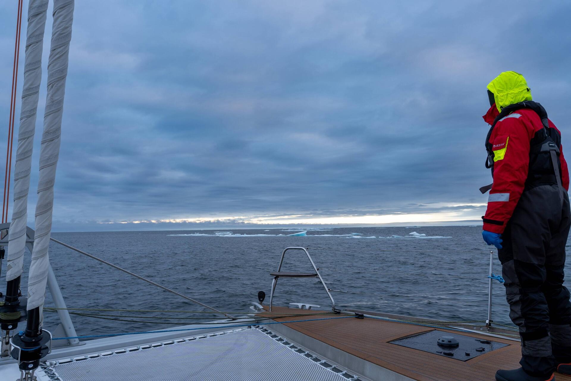 Initially the ice density is low.